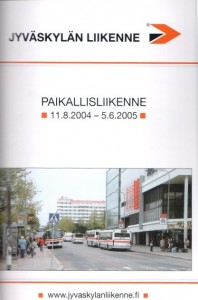 Jyväskylän liikenteen paikallisliikenteen aikataulukon 11.8.2004-5.6.2005 kansi