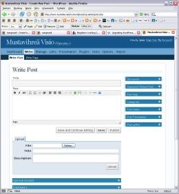 Mustavihreän vision hallintapaneeli, moottorina WordPress 2.0