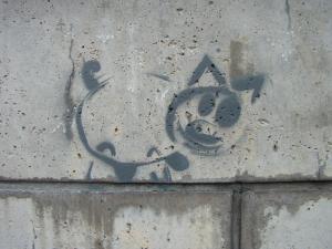 Possu-graffiti Jyväskylän kaupunginkirjaston betonissa