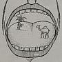 YTHS:n esite: "Masennus kuivaa suuta"; kuva suusta, jonka kielellä on hiekkaa, palmuja ja kameli