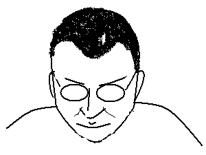 MS Paintilla piirretty mustavalkoinen kuva silmälasipäisestä miehestä