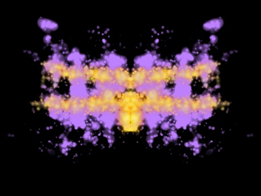 Symmetrinen lilakeltainen musteläiskä mustalla taustalla