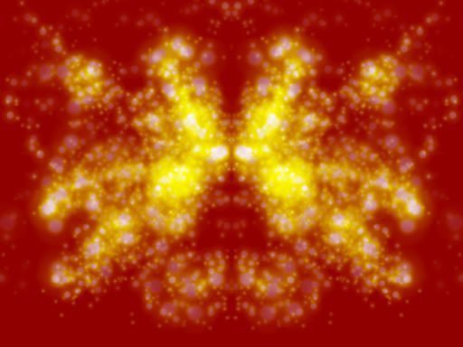 Symmetrinen keltainen musteläiskä punaisella taustalla