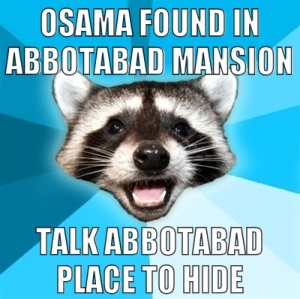 Lame Pun Coon: Osama found in Abbotabad mansion — talk abbotabad place to hide