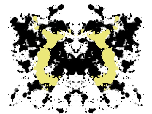 Symmetrinen mustakeltainen musteläiskä (ylösalaisin)