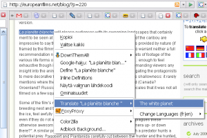 Gtranslate Firefoxin kontekstivalikossa