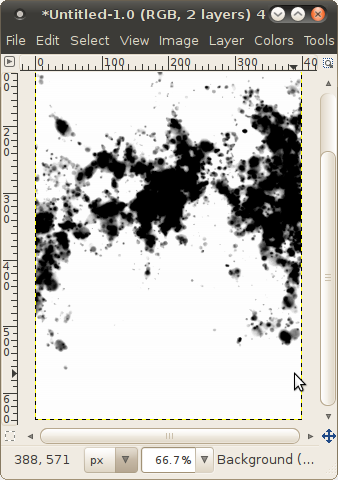 A 400x640 canvas with inkblots in GIMP