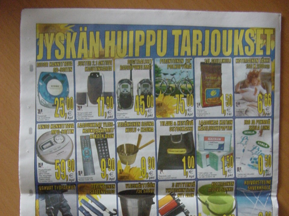 Varastomyymälän mainoslehden yläosa