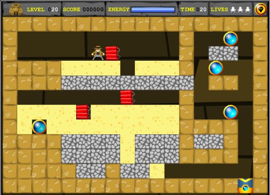 Crypt Raider: The sand above the center-most dynamite has been dug away