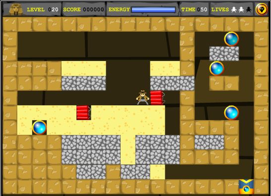 Crypt Raider: The sand above the center-most dynamite has been dug away