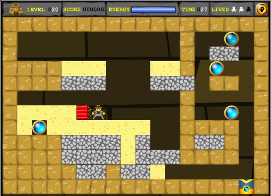 Crypt Raider: The sand above the center-most dynamite has been dug away