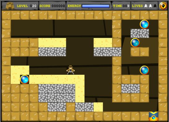 Crypt Raider: The sand above the center-most dynamite has been dug away