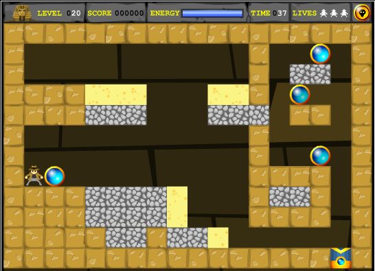 Crypt Raider: The sand above the center-most dynamite has been dug away